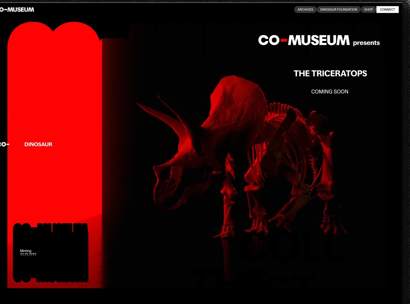 Co-Museum Triceratops landing page in red and black